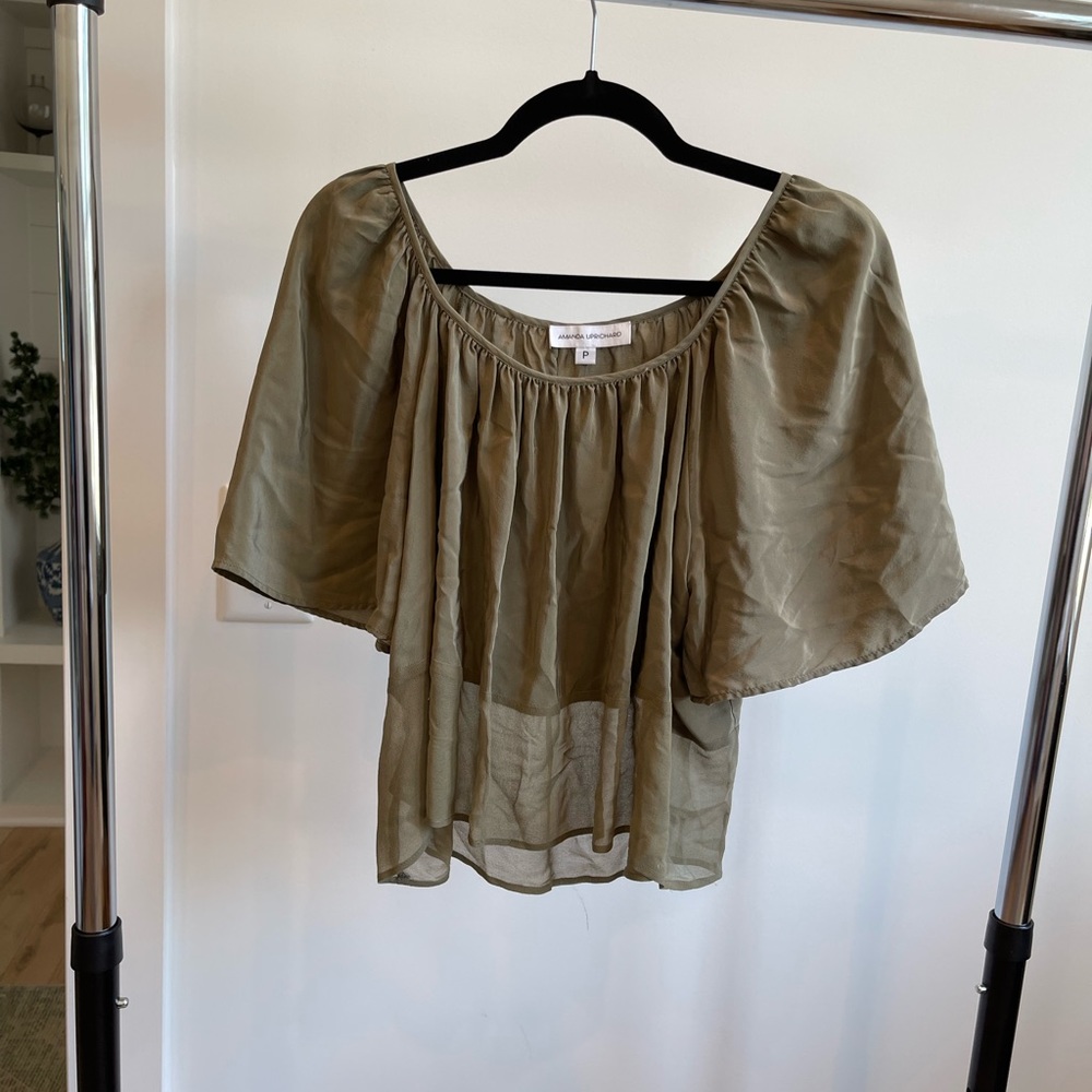 Amanda Uprichard Silk Cape Sleeve Cropped Blouse